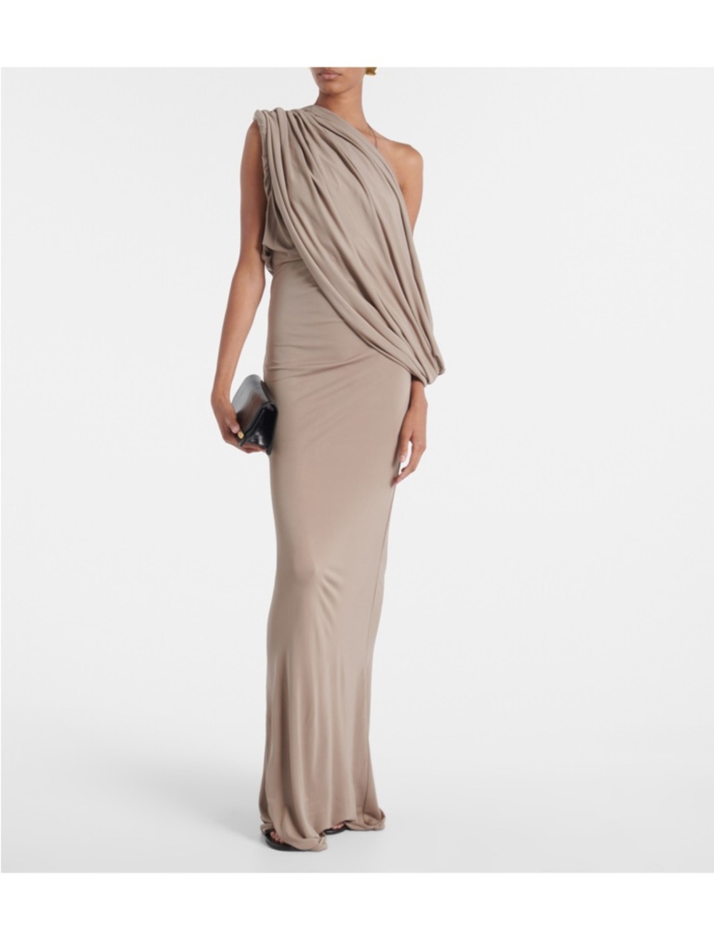 NWT Christoper Esber US 2 Aiba One-Shoulder Taupe Draped Evening Gown nude BEIGE